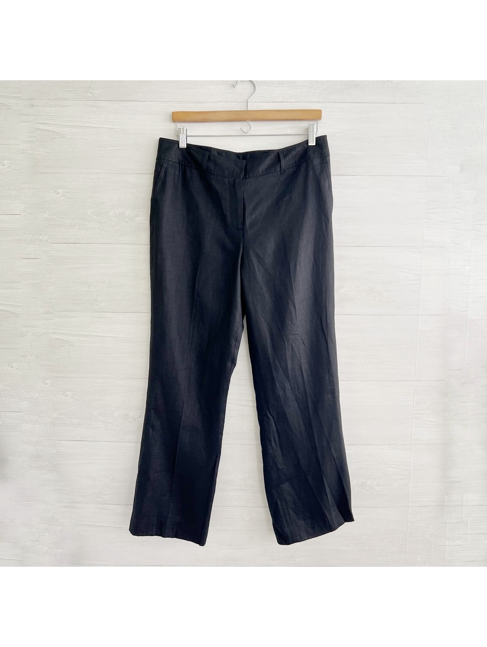 NWT Petite Sophisticate Black 100% Linen Straight Leg Dress Pants Size 14